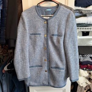 J Mclaughlin Ardella Jacket M retail $278 Cotton Blazer Chambray Tweed Blue